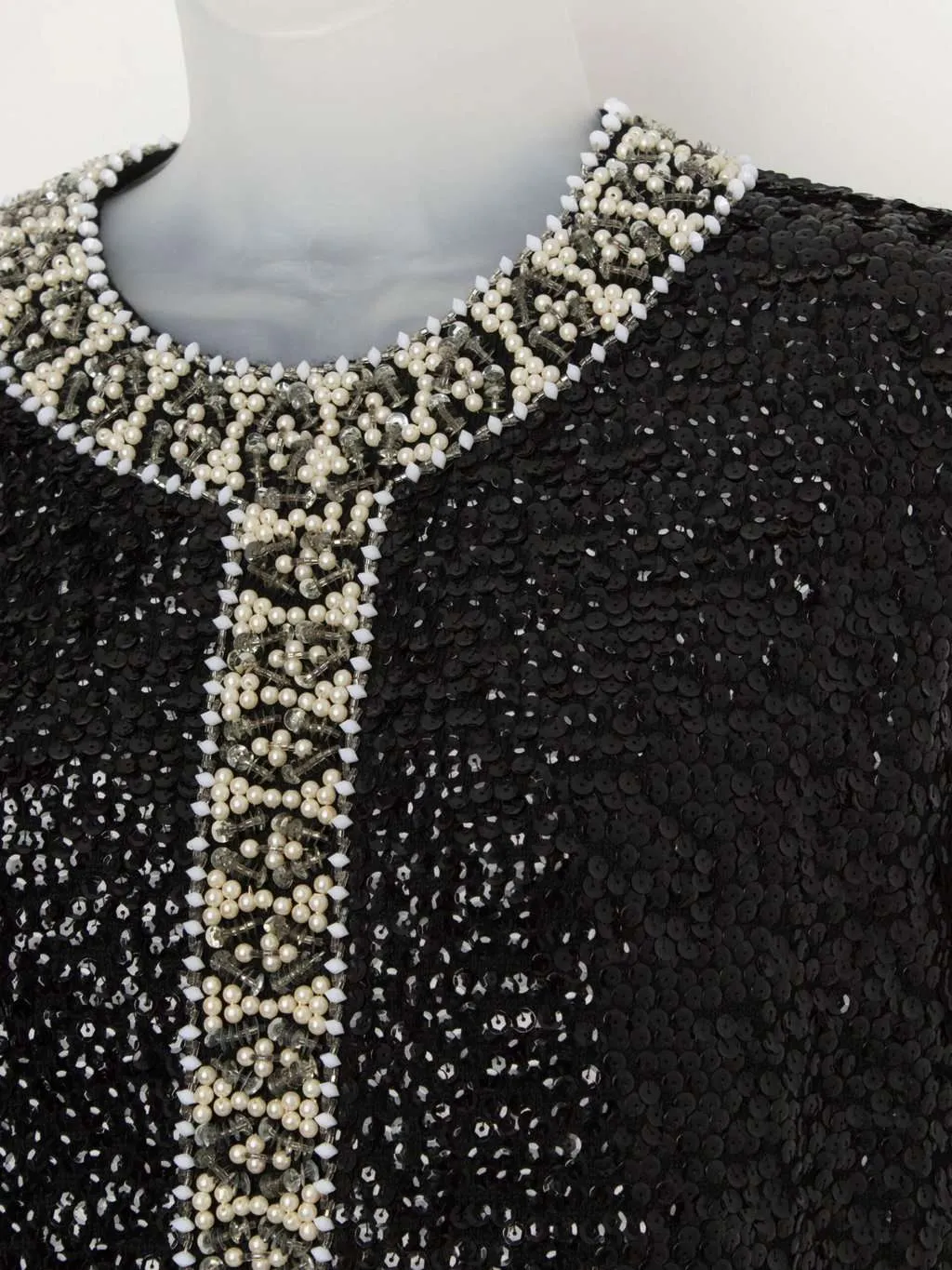 Vintage 60s wool beaded top, sequin vest black and white – Medium / Large