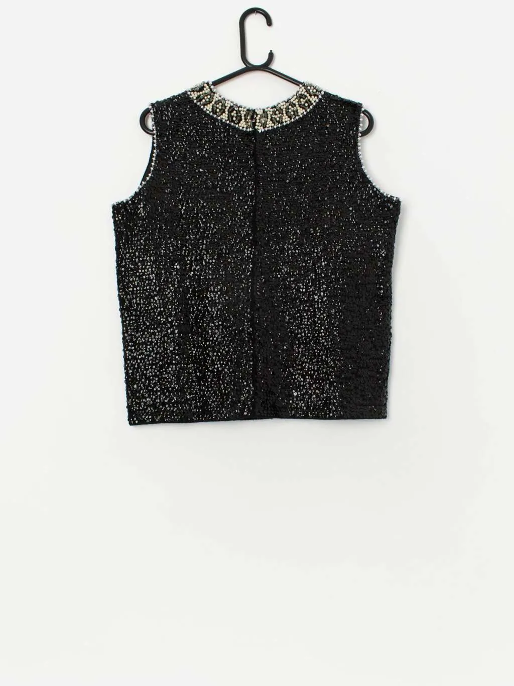 Vintage 60s wool beaded top, sequin vest black and white – Medium / Large