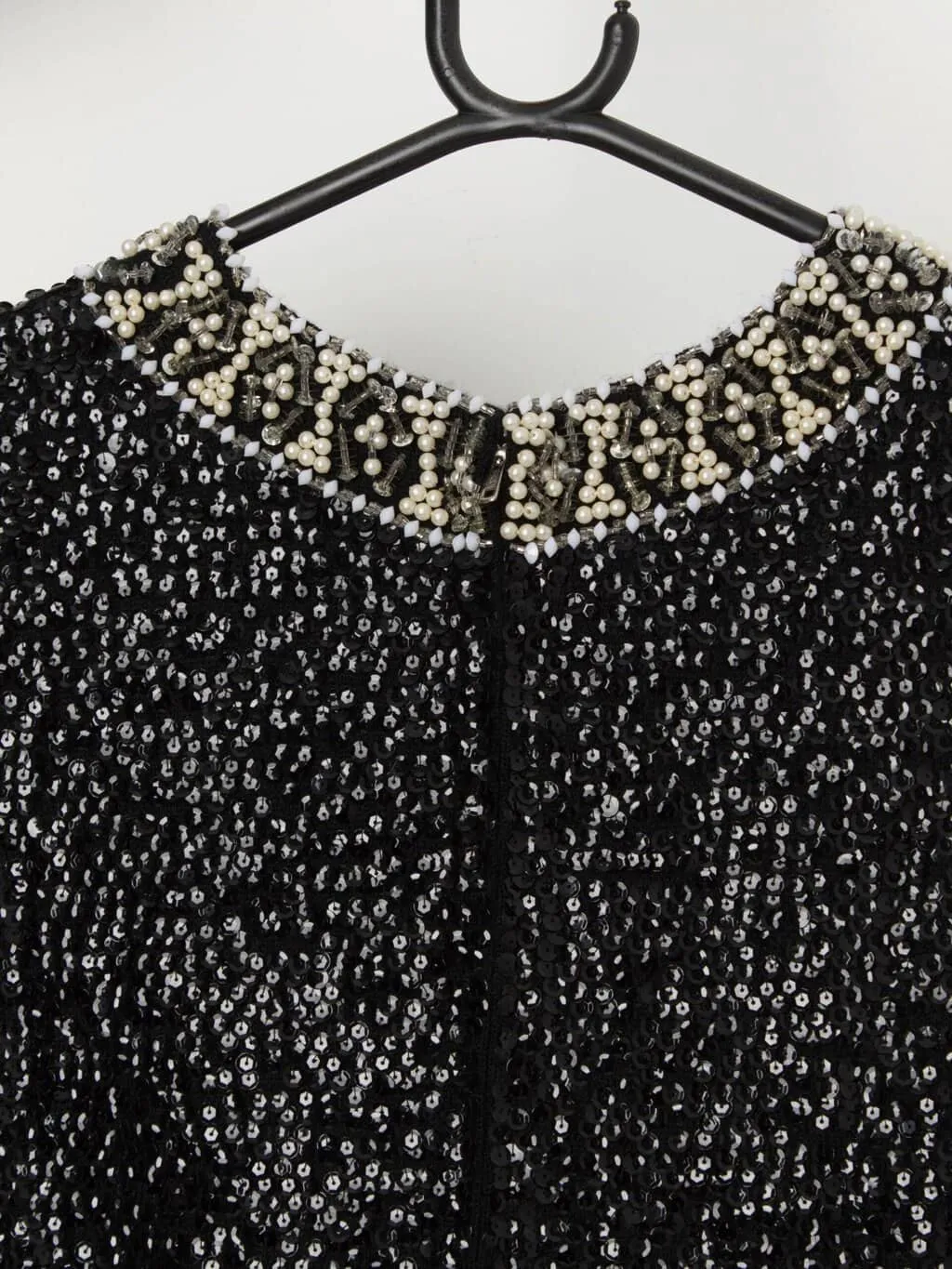 Vintage 60s wool beaded top, sequin vest black and white – Medium / Large