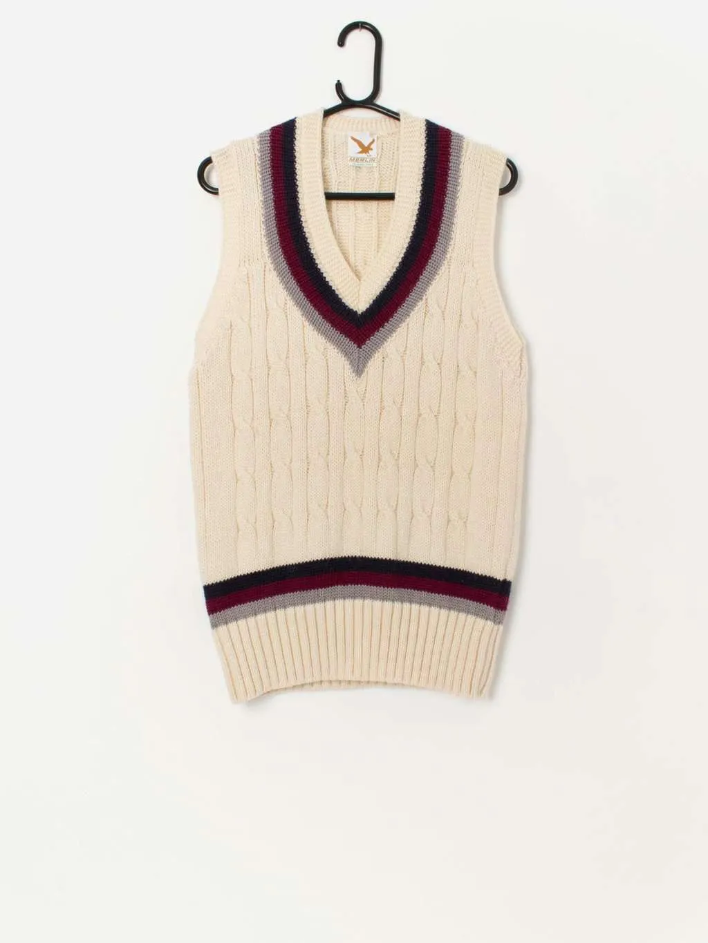 Vintage wool cricket vest with chunky cable knit pattern – Medium / Large