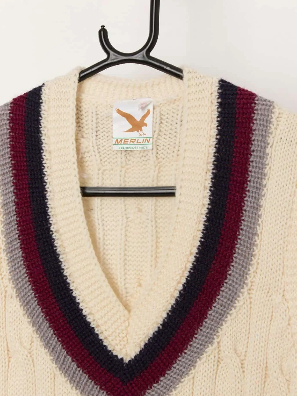 Vintage wool cricket vest with chunky cable knit pattern – Medium / Large