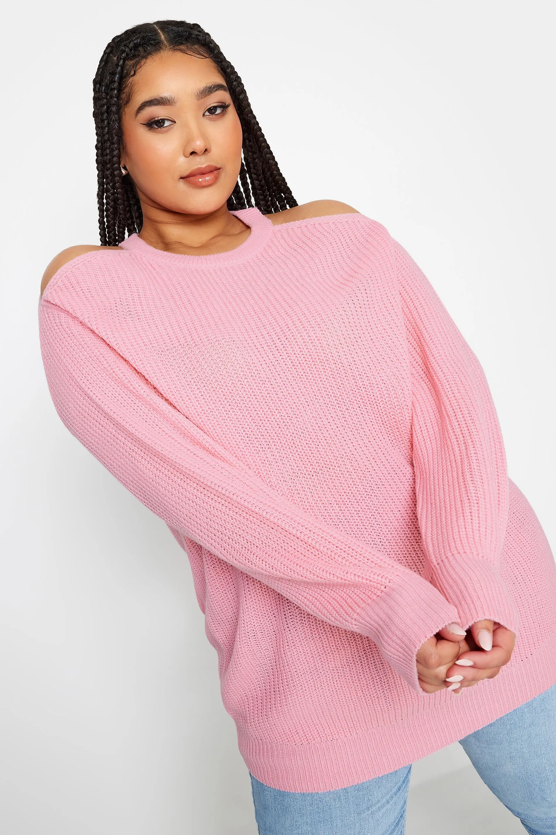 YOURS Curve Pink Cold Shoulder Knitted Jumper