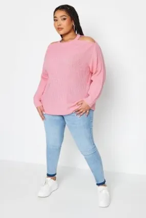 YOURS Curve Pink Cold Shoulder Knitted Jumper