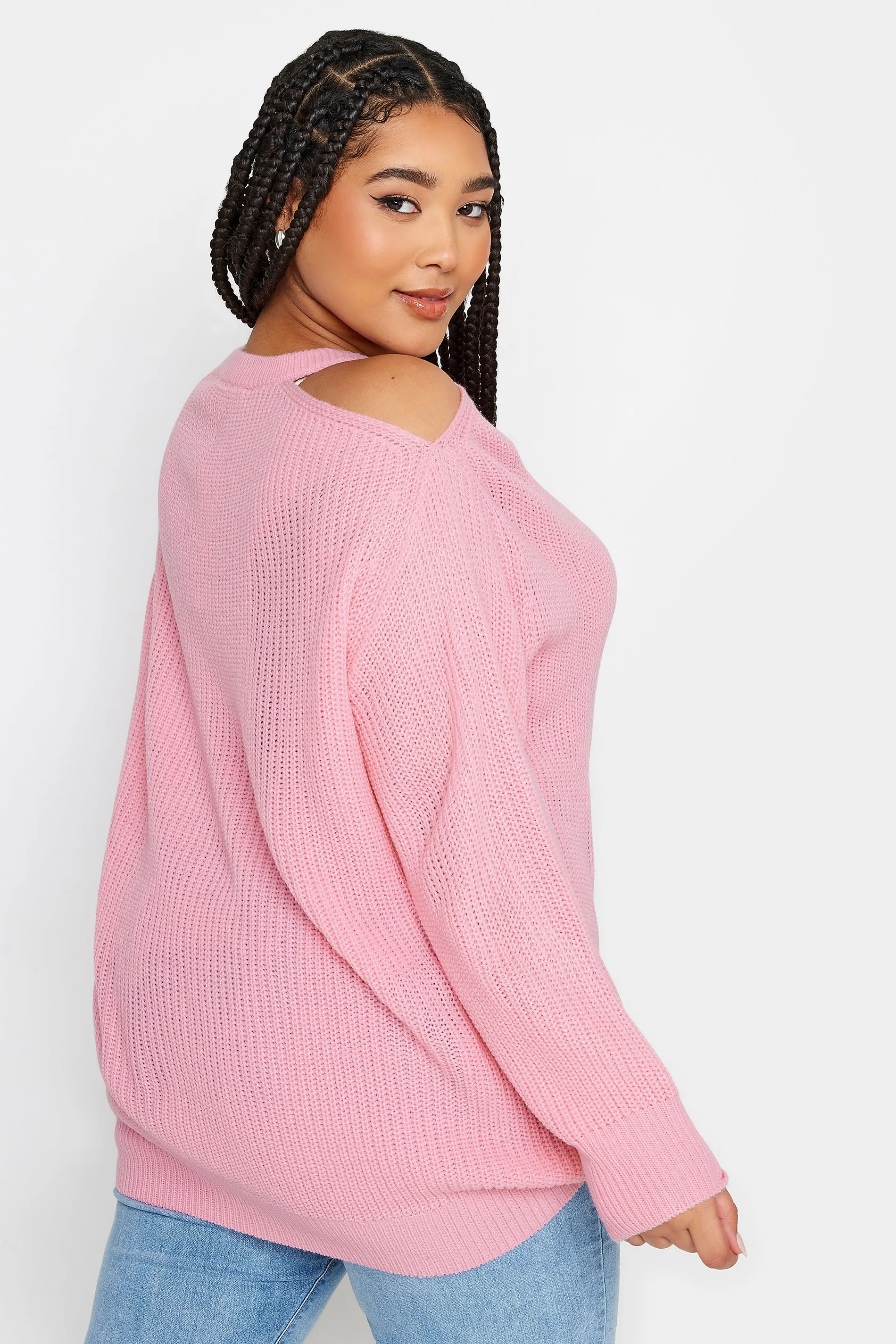 YOURS Curve Pink Cold Shoulder Knitted Jumper