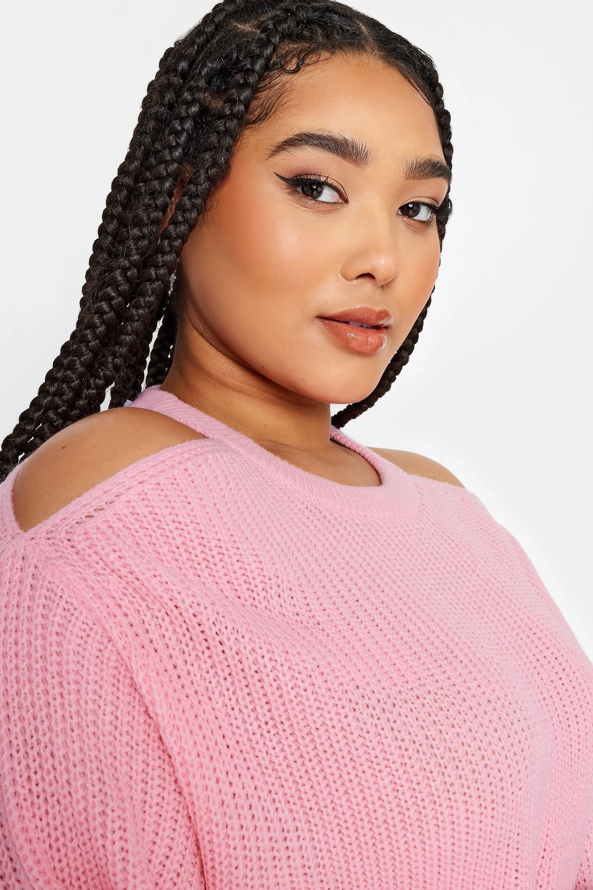 YOURS Curve Pink Cold Shoulder Knitted Jumper