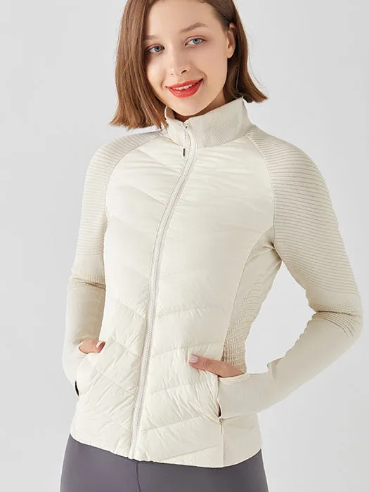 ZASUWA Female Pocket Thumbholes Stand Collar Down Jackets